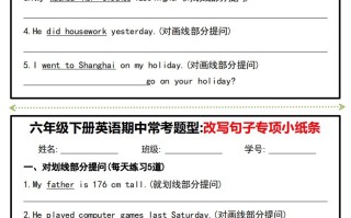 六年级册英语期中常考题型改写句子专项小纸条-【免费下载-高清无水印】【英语电子版可打印】